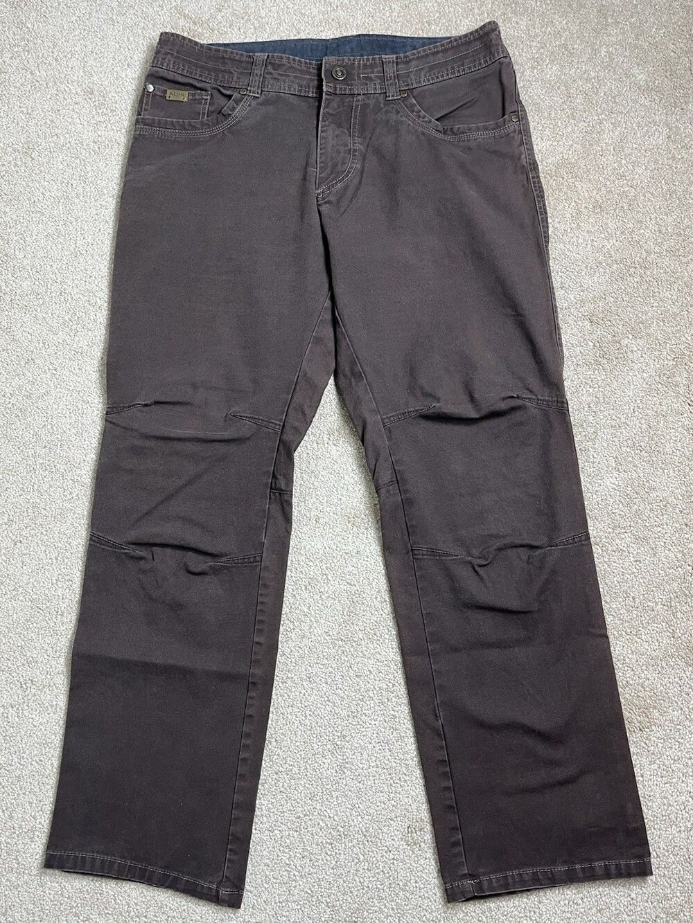 Kuhl Kanvus Jeans Mens 34x29.5 Vintage Patina Dye Brown Articulated Knees Hiking